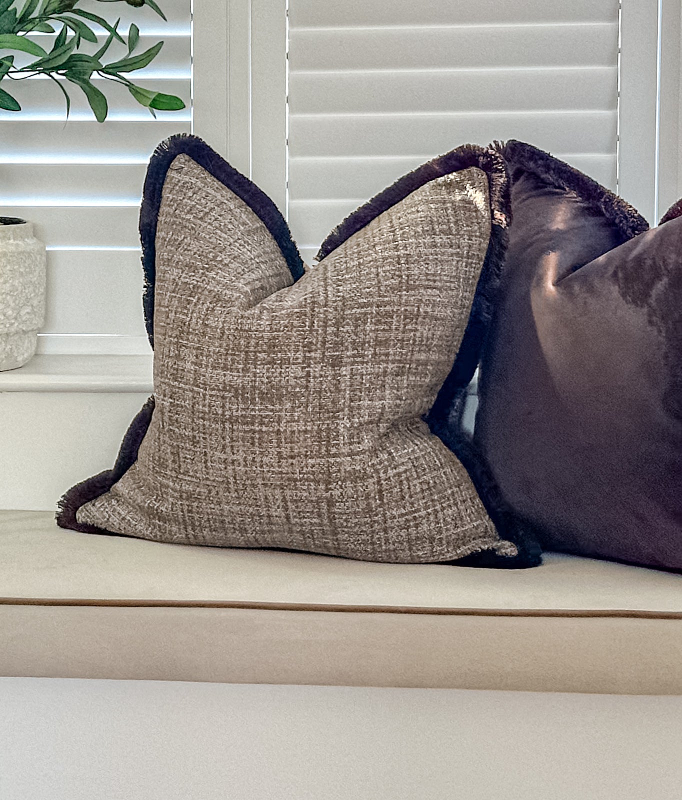 Brown textured cushion | BALMORAL