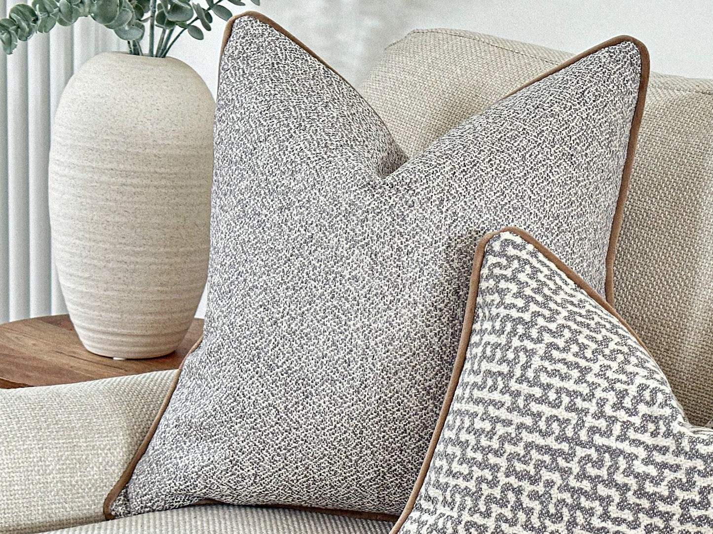 Textured grey blue pillow