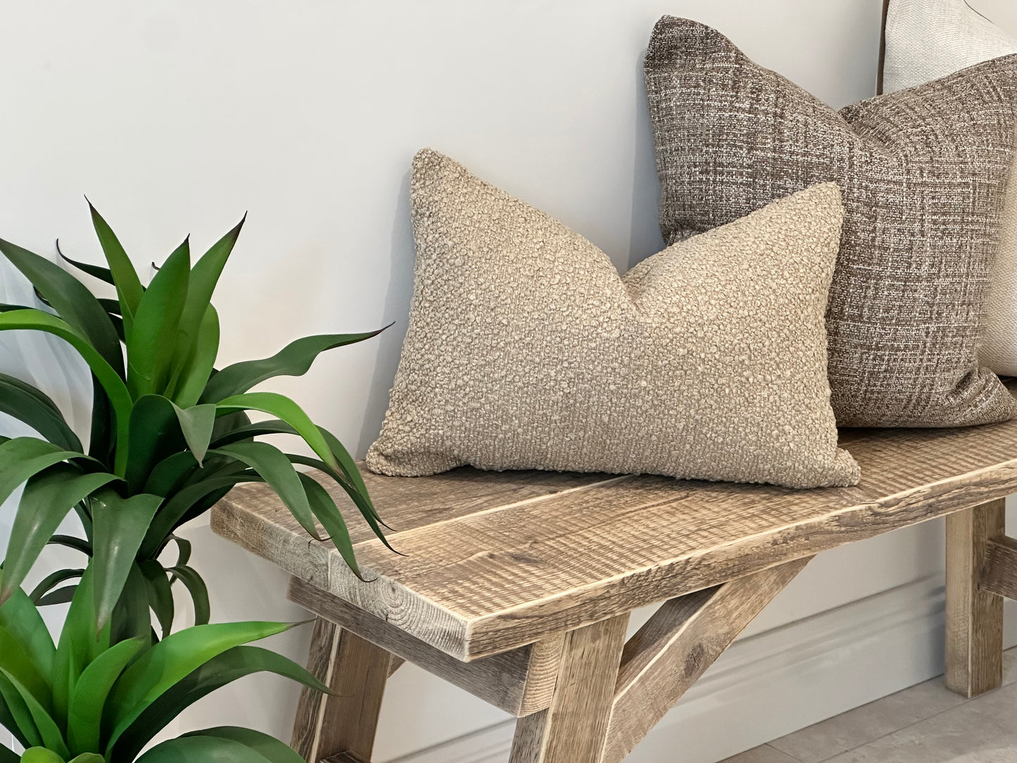 Beige boucle rectangle cushion