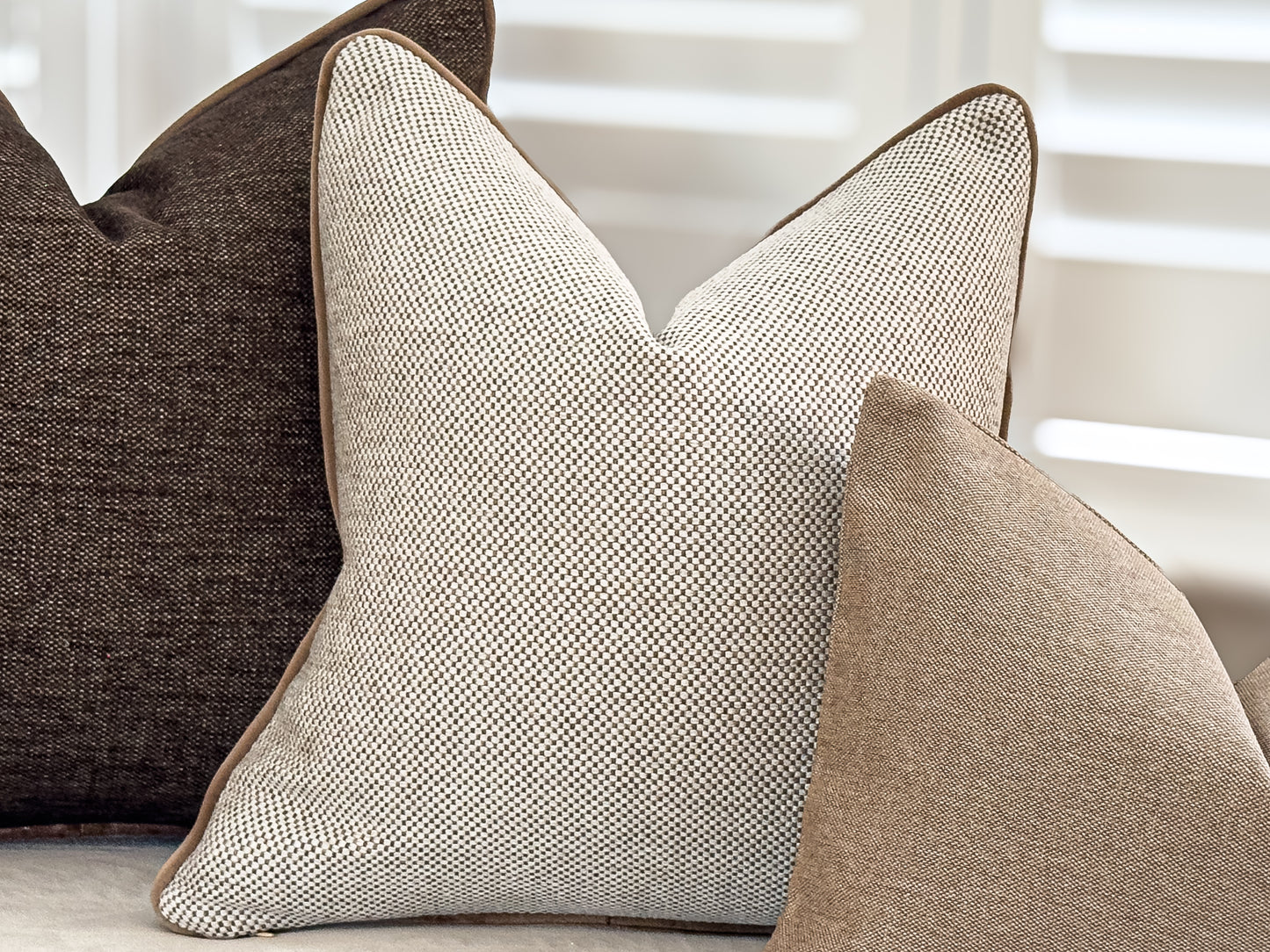 Textured cream beige piped cushion - ATHENA