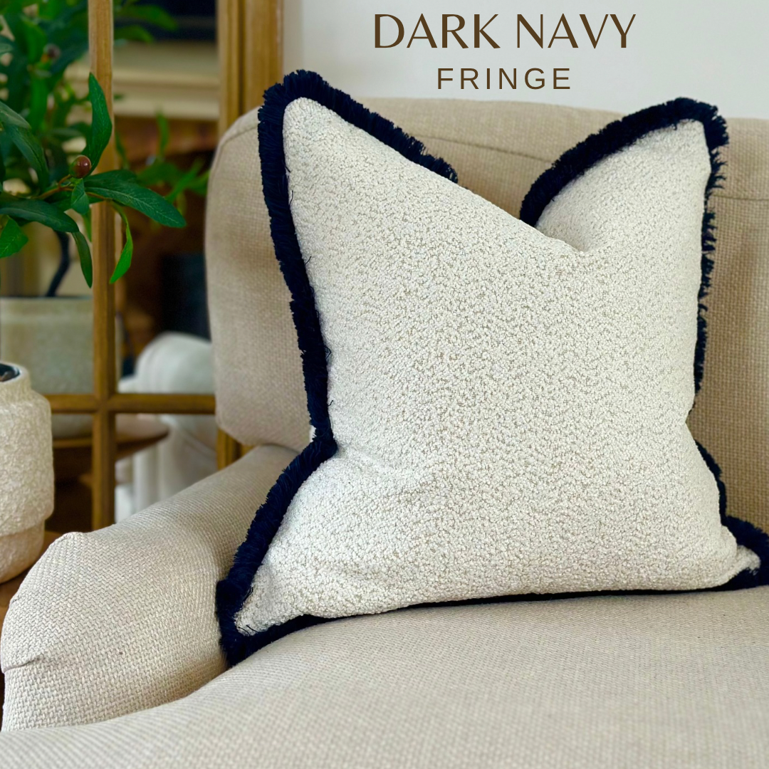 IVORY BOUCLE | Fringed cushion