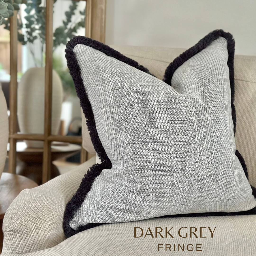 HERRINGBONE GREY | Fringe Cushion