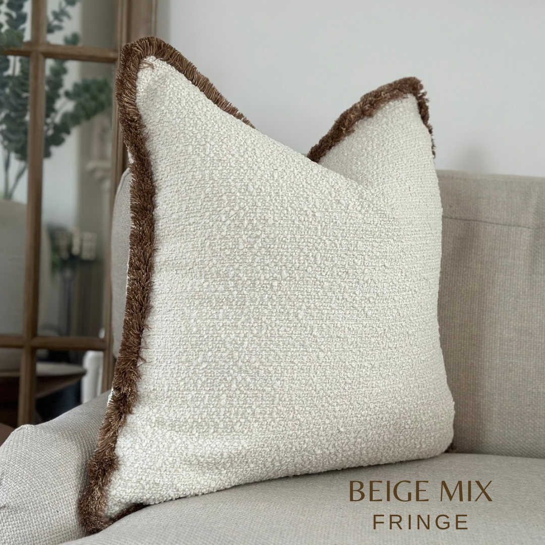 TEXTURED BOUCLE CREAM | Fringe Cushion