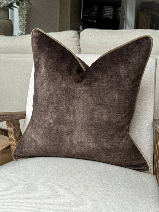 Luxury mocha brown velvet cushion.