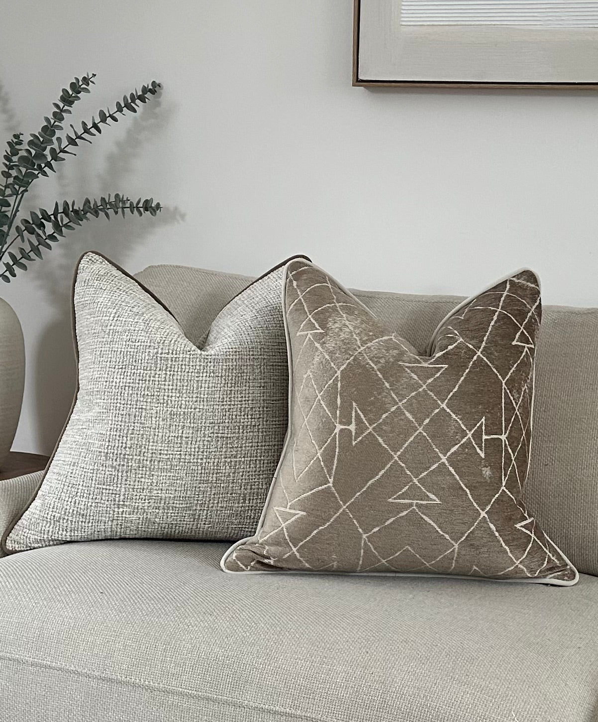 Warm brown decorative pillow perfect for luxury neutral interiors.