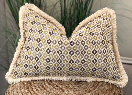 Earthy toned geometric lumbar cushion