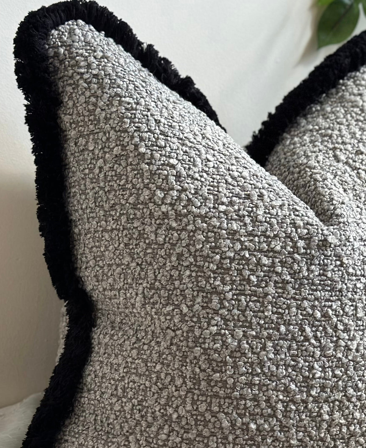 GREY TEXTURED BOUCLE | Fringed Cushion