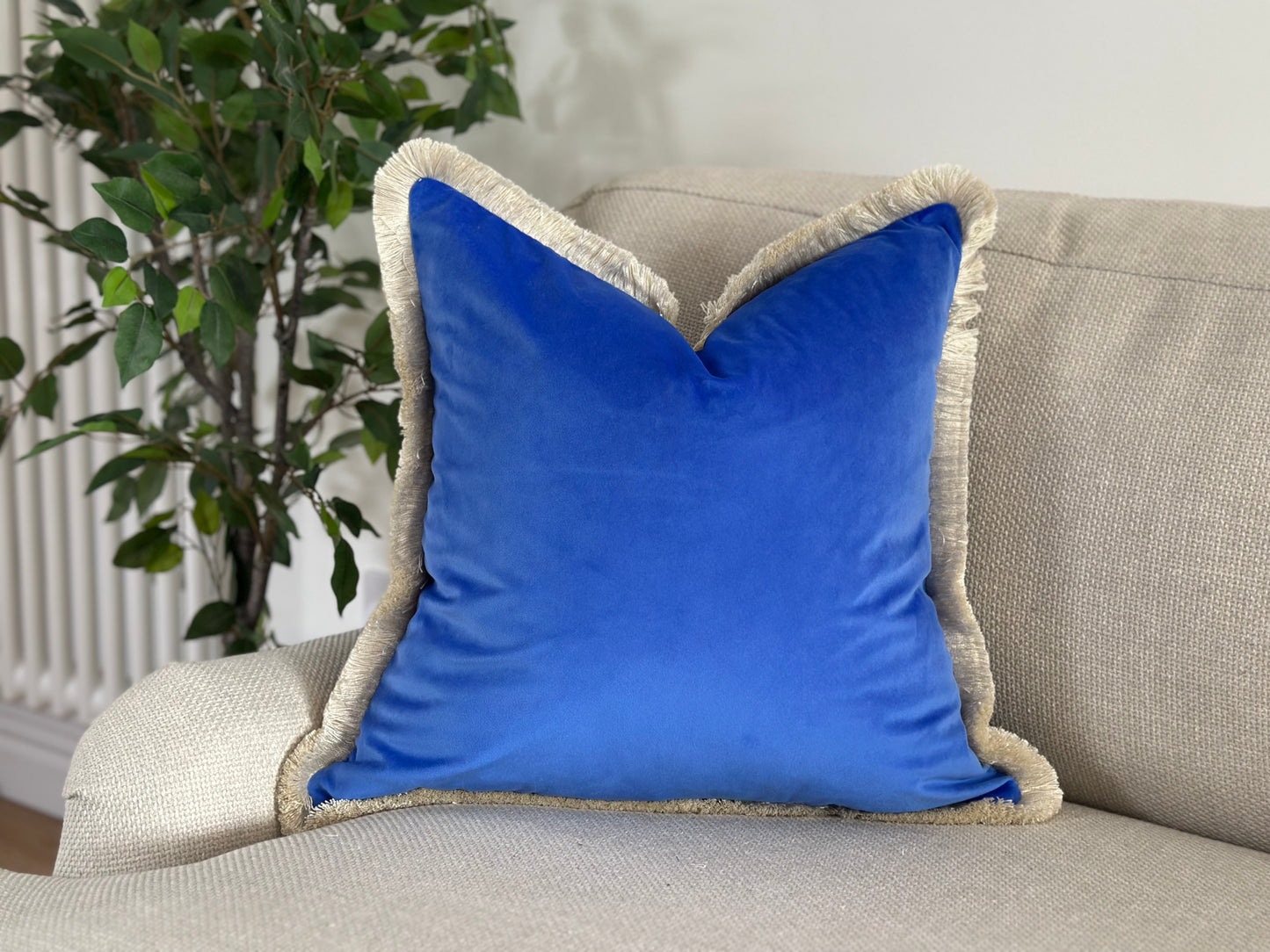 COBALT | Blue Velvet Fringed Cushion