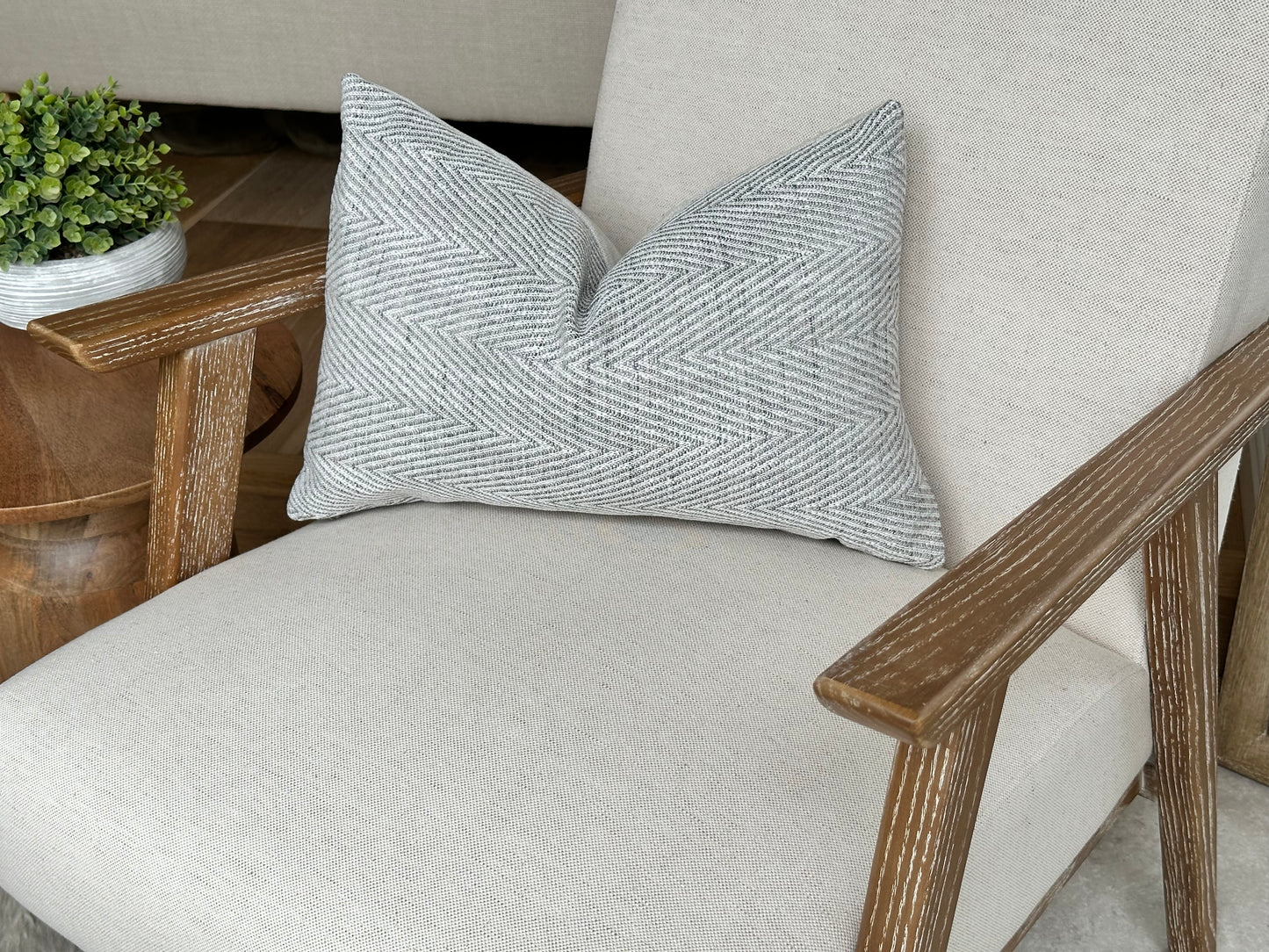 Luxury grey herringbone lumbar cushion