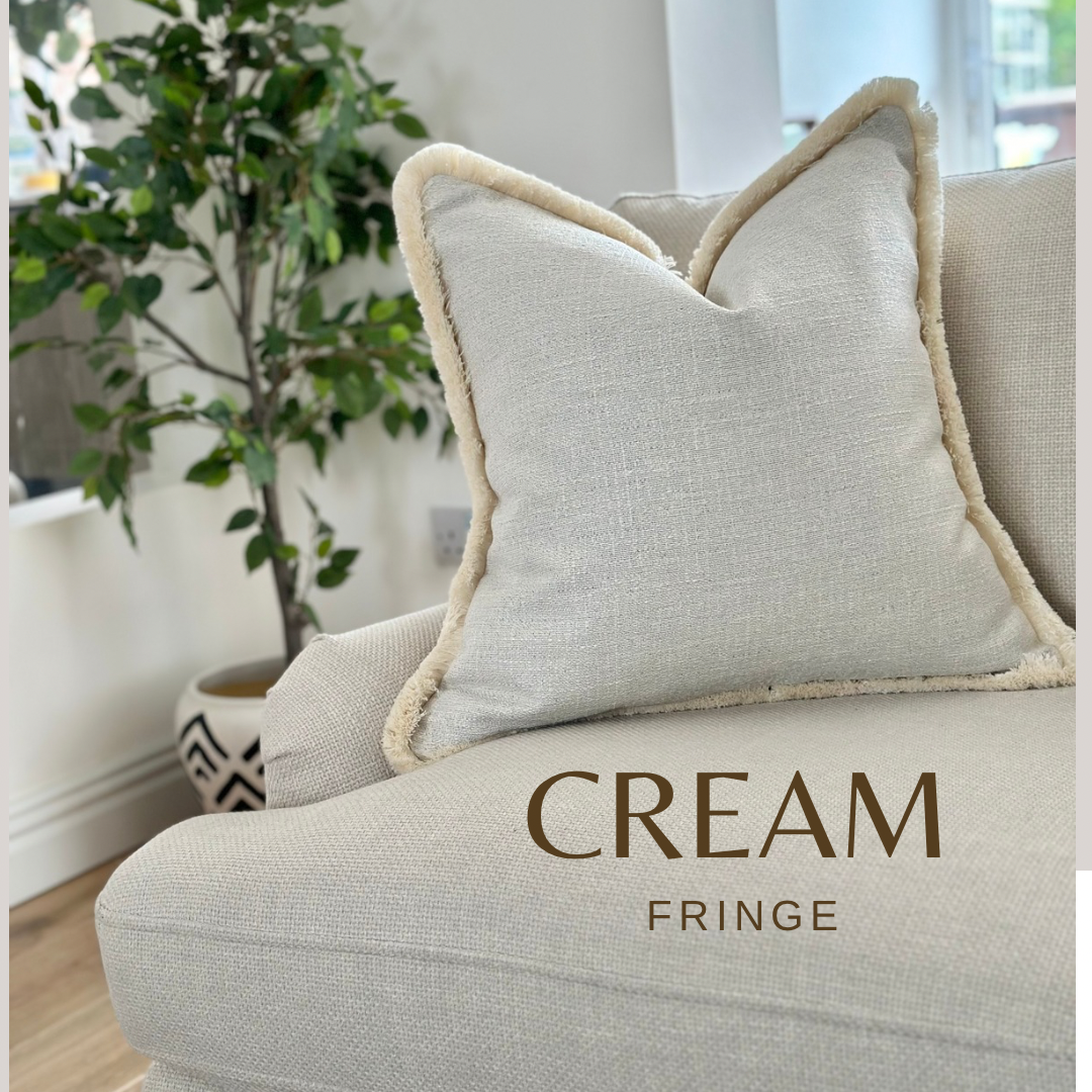 CHALK | Textured ivory fringed cushion