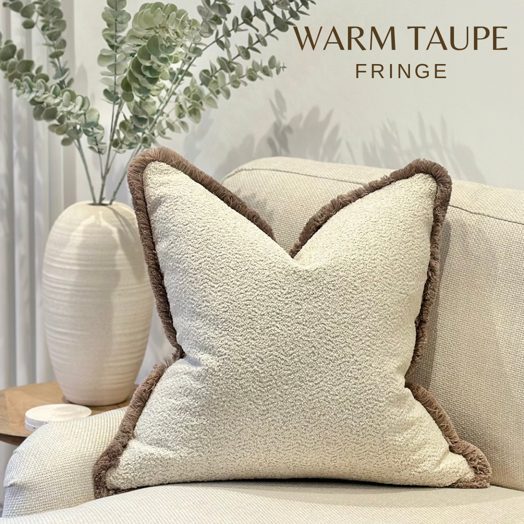 MUSHROOM BOUCLE | Fringe or Piped Cushion