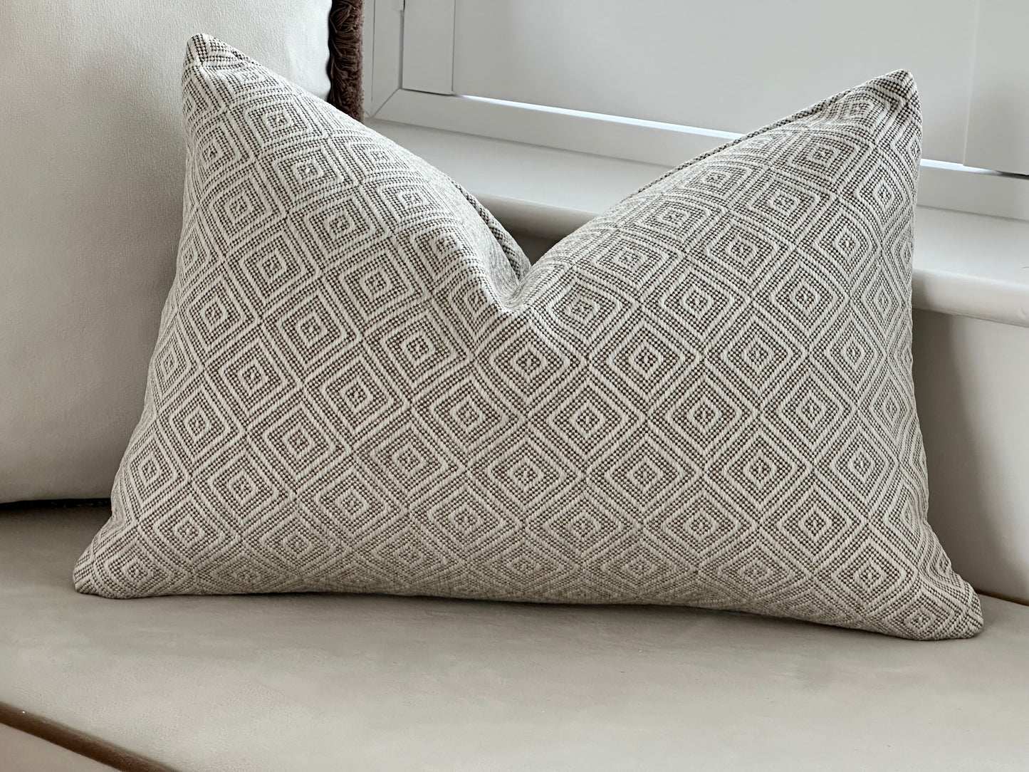 Neutral Geometric cushion. Cosy natural home decor.