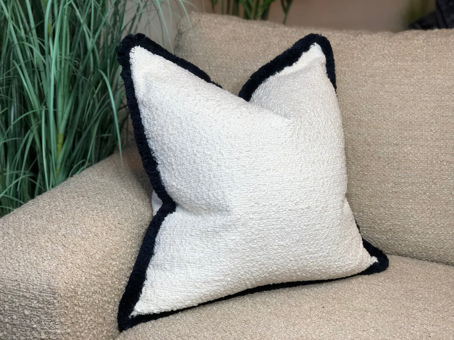 TEXTURED BOUCLE CREAM | Fringe Cushion