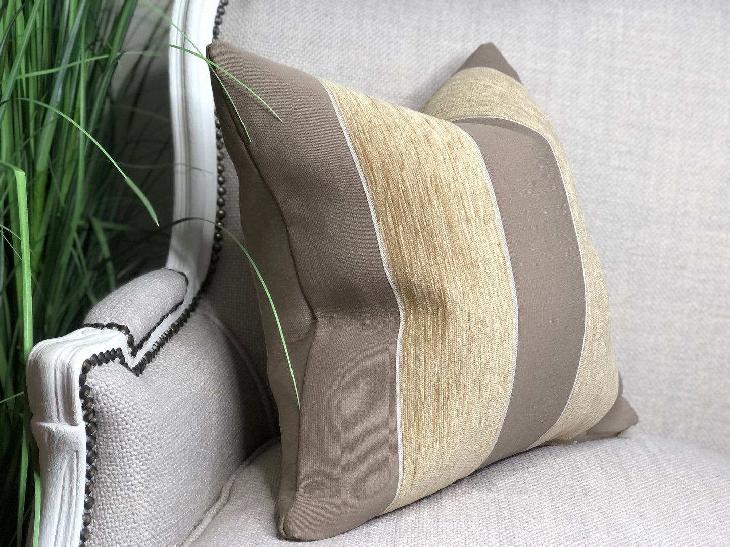 STRIPED BEIGE | Fringed or Piped Cushion