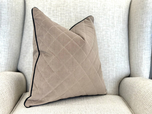 QUILTED TAUPE | Cushion - Fringed & Piped