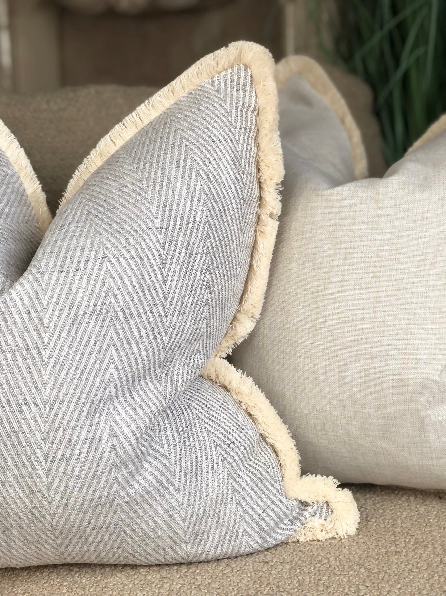 HERRINGBONE GREY | Fringe Cushion