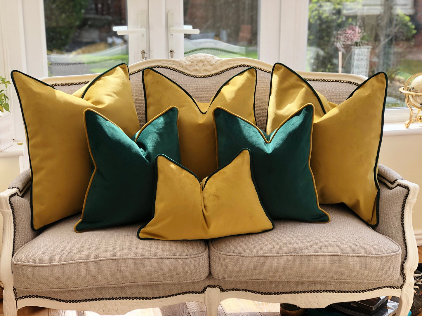 mustard gold and greeb cushions
