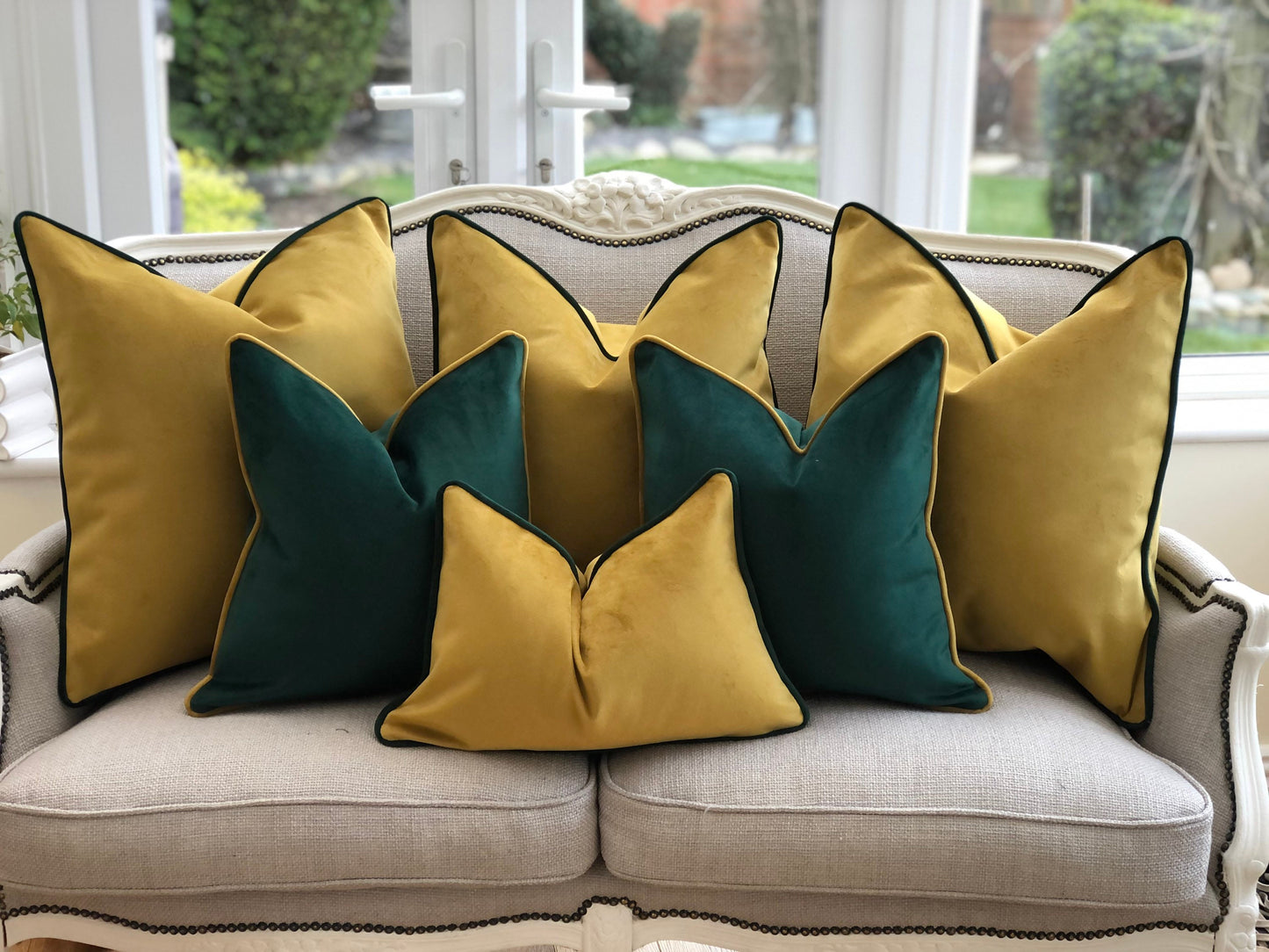 gold and green bedroom cushion set