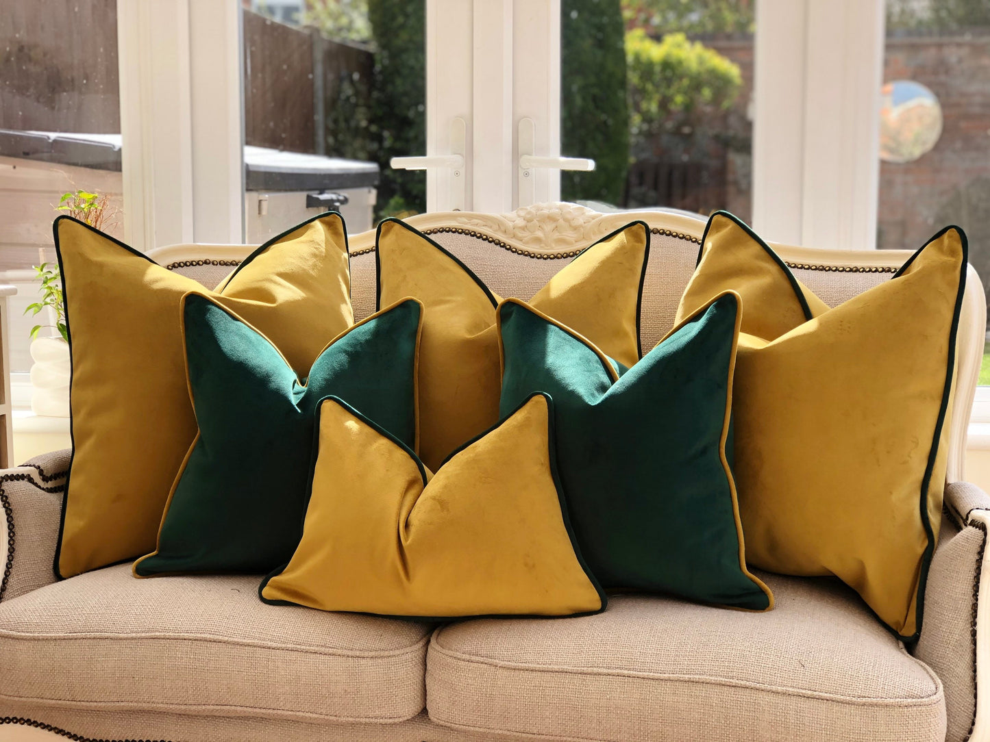 mustard and green living room cushion set