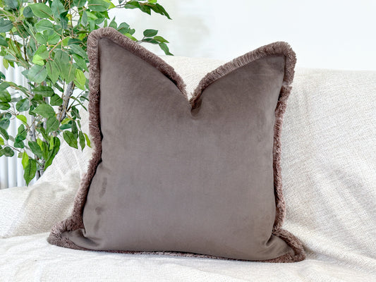 MOLE VELVET | Brown Toned Fringed cushion