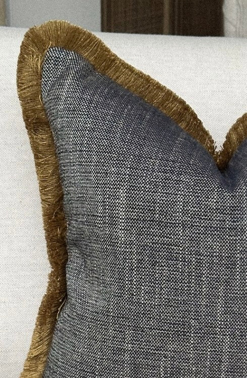 MIDNIGHT | Blue Textured Fringed Cushion