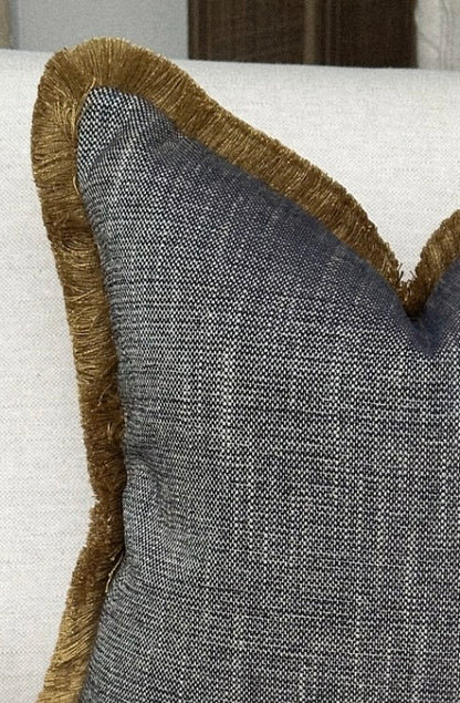 MIDNIGHT | Blue Textured Fringed Cushion