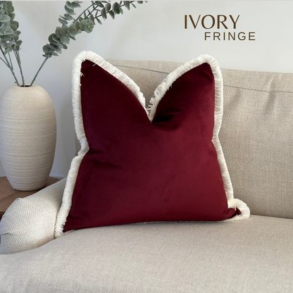 BURGUNDY VELVET | Fringed Cushion