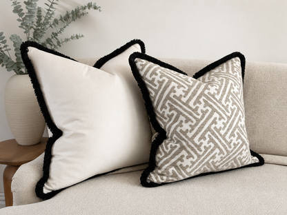 IVORY VELVET | Fringed Cushion