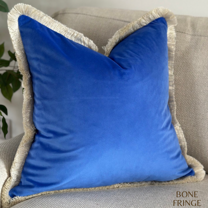 Cobalt blue velvet fringed cushion