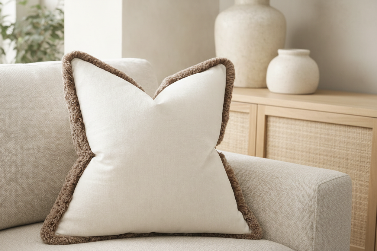 LILY | Light Cream Fringed Cushion