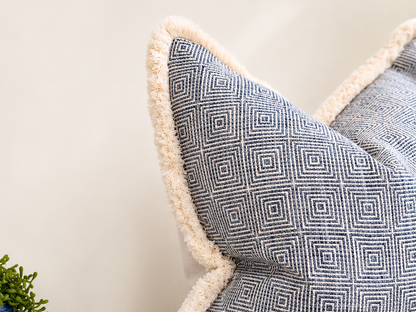 NEW ENGLAND BLUE | Luxury Geometric Fringed Cushion