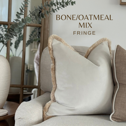 IVORY VELVET | Fringed cushion
