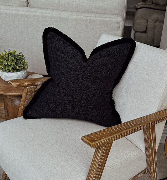 BLACK BOUCLE | Fringed Cushion