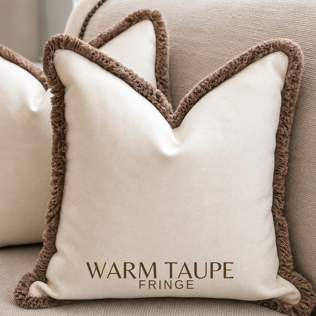 LIGHT CREAM | Linen Look Fringed Cushion