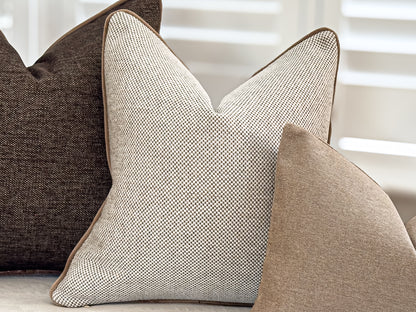 Textured cream beige piped cushion - ATHENA