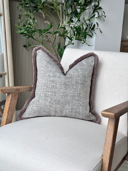 OAKLEY | Grey Textured Weave Cushion - Fringed & Piped