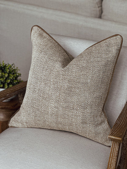 Luxury modern organic chunky weave beige brown cushion cover.