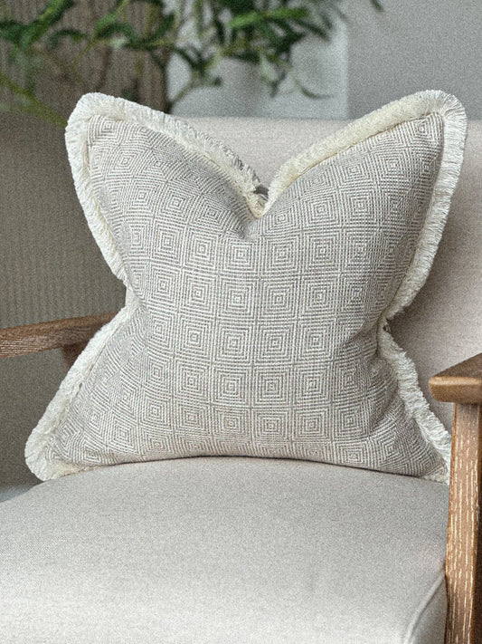 NEW ENGLAND NATURAL | Luxury Geometric Fringed Cushion