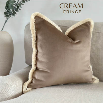 BEIGE TAUPE | Velvet Fringed Cushion