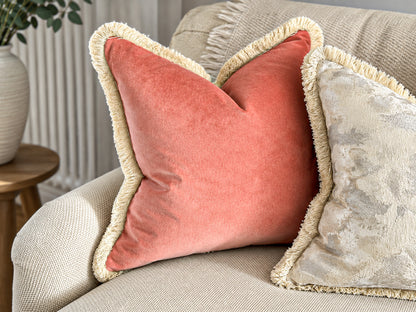 CORAL | Velvet Fringed Cushion