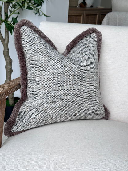 OAKLEY | Grey Textured Weave Cushion - Fringed & Piped