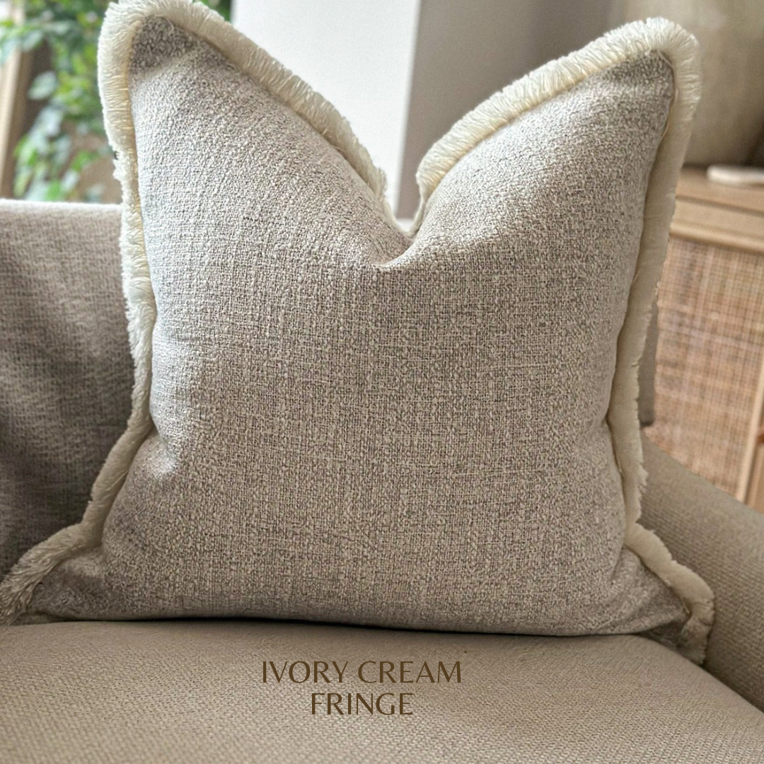 ALMOND | Luxury Textured Fringed Cushion
