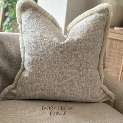 ALMOND | Luxury Textured Fringed Cushion