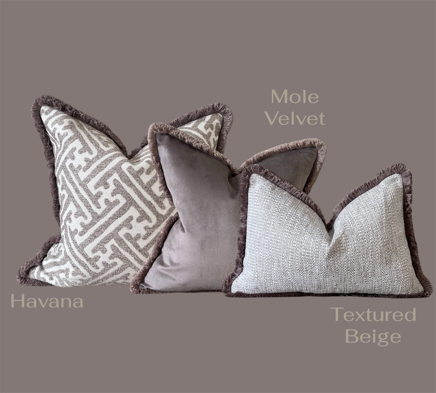 HAVANA TAUPE | Geometric Fringed Cushion