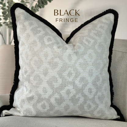 Ivory patterned cushion - Fringed or piped | BELLA
