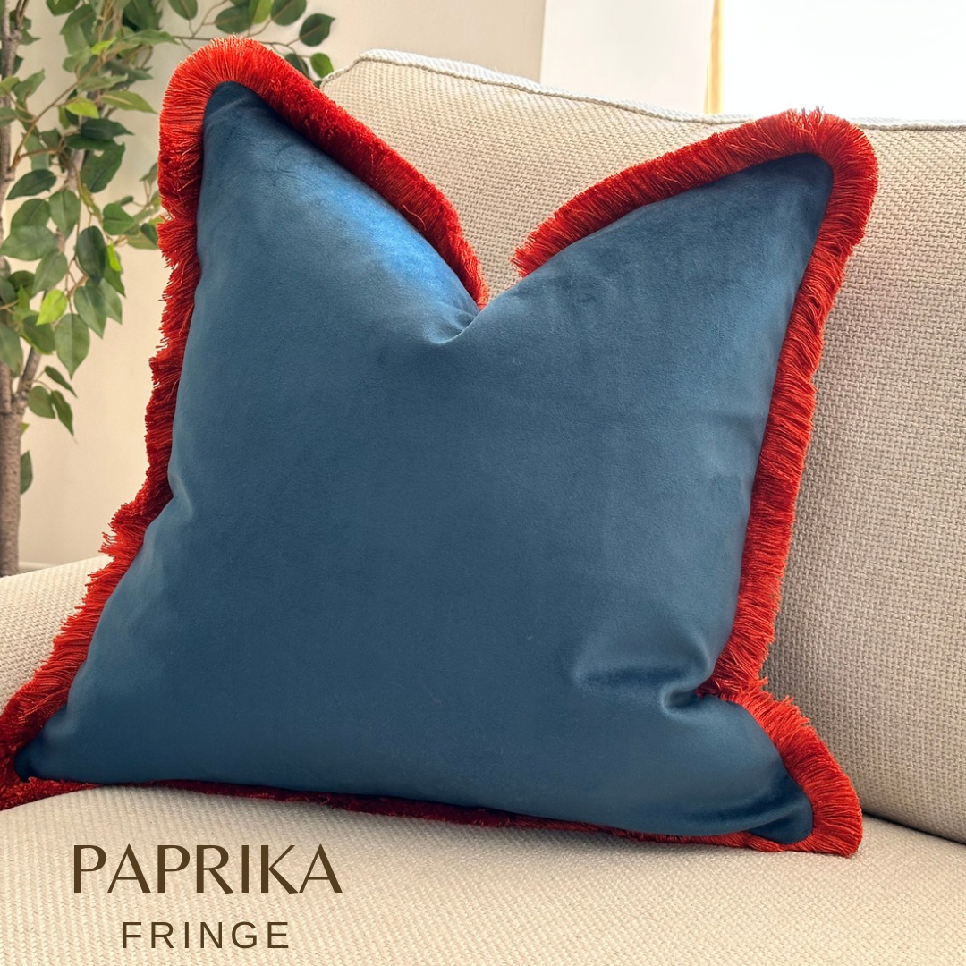 PACIFIC VELVET | Blue Toned Fringed Cushion