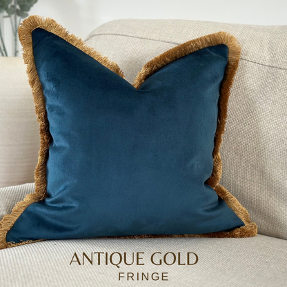 PACIFIC VELVET | Blue Toned Fringed Cushion