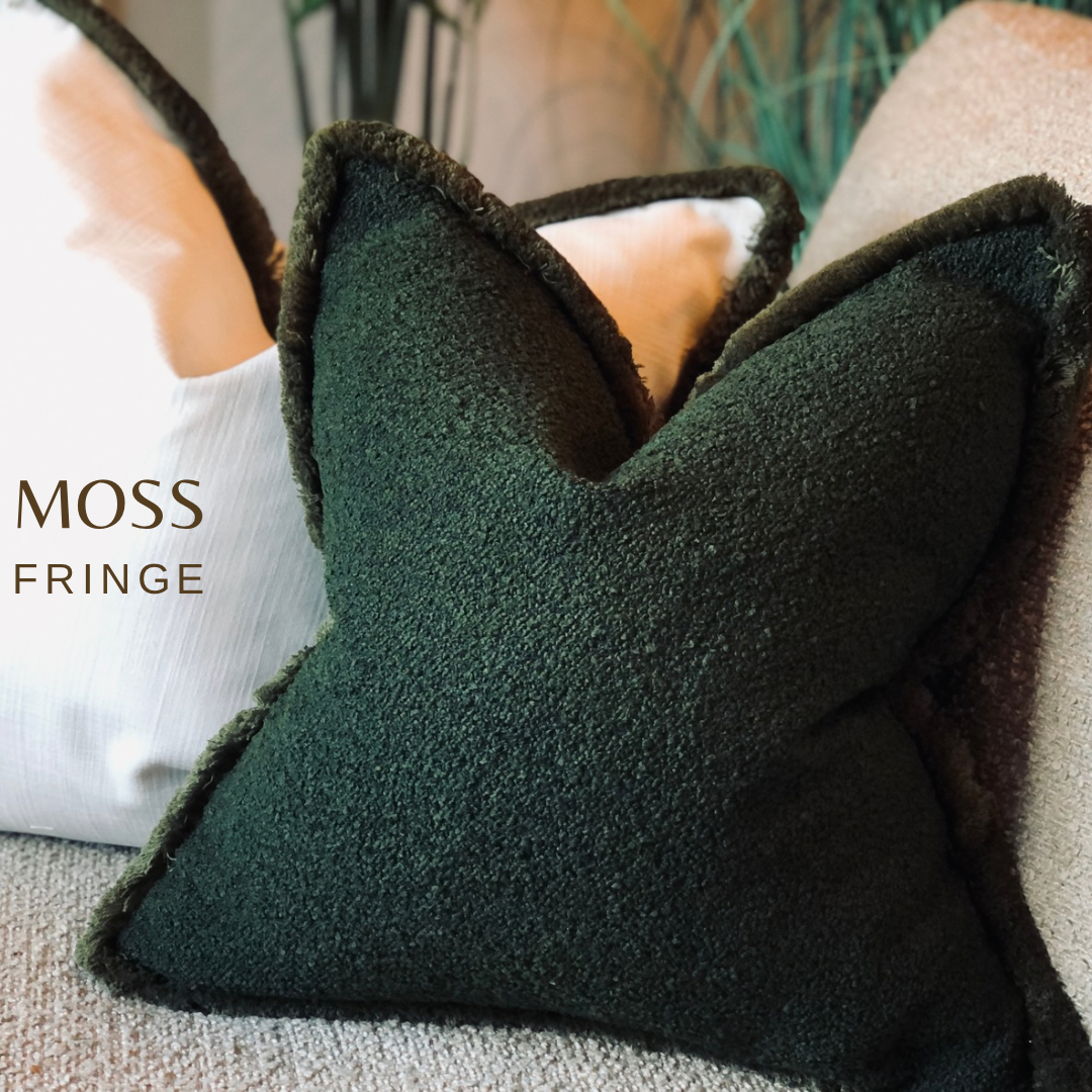 GREEN BOUCLE | Boucle Fringed Cushion