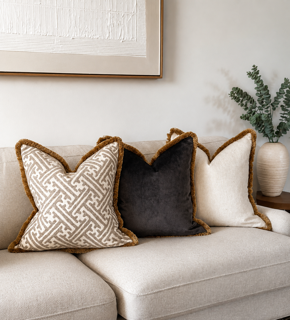 LUXURY CHARCOAL | Velvet Fringed Cushion
