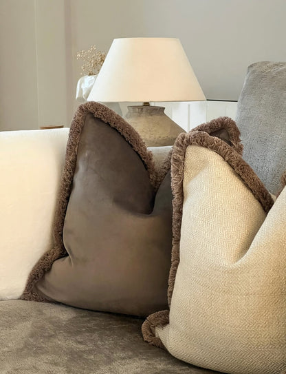 MOLE VELVET | Brown Fringed cushion